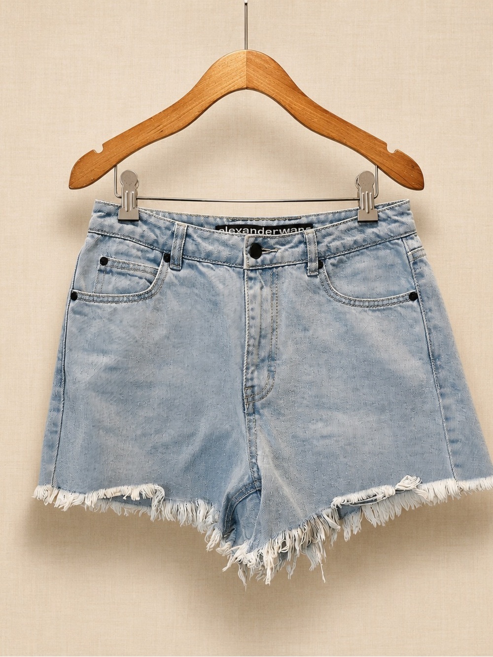 Alexander Wang Bite High Rise Denim Shorts 28 Frayed Raw Hem